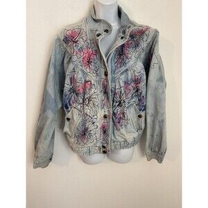 Sergio Valente Jacket Denim Bomber 80’s Snap Coat Large L Floral Streetwear Ink